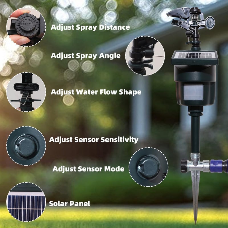Yardeen [2025 Upgraded] Solar Motion Sensor Sprinkler, Adjustable Garden Water Sprayer with Stake. Day and Night Mode can be Selected - Image 3